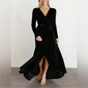 Baltic Born Ribbed Velvet Black Wrap Dress - Long